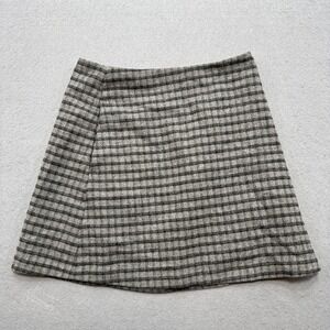 Wilfred Aritzia Mini Skirt Women's 0 Gray Plaid Wool Cashmere A-Line Preppy Chic